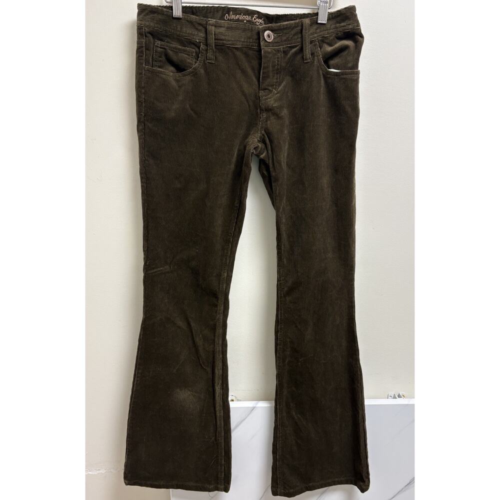 American‎ Eagle Corduroy Flare Pants Womens Size 6 Brown Low Rise Stretch